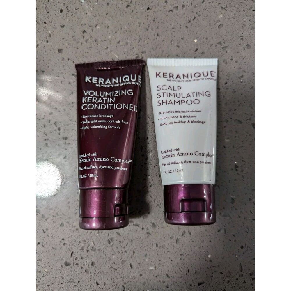 KERANIQUE  Stimulating Shampoo  &  Volumizing Conditioner Trial Sz 1 OZ SAMPLES